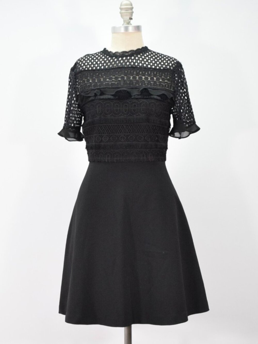 Laundry by Shelli Segal Black Eyelet Lace Fringe Mini Dress
